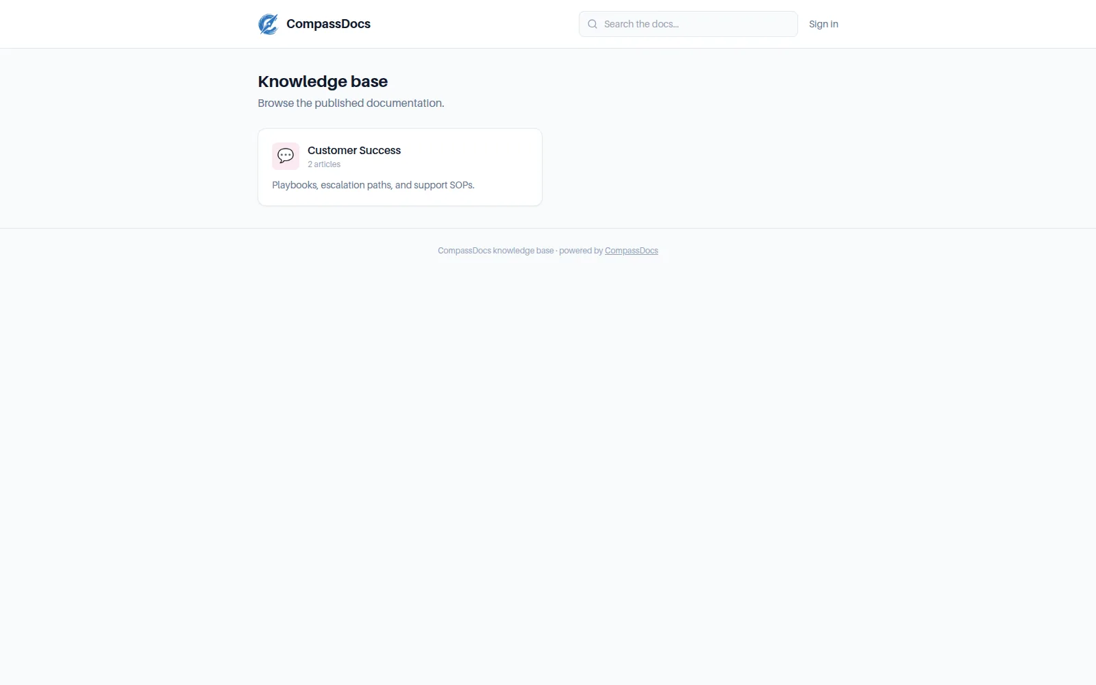 A published SOP served on the anonymous CompassDocs public site with search and print options